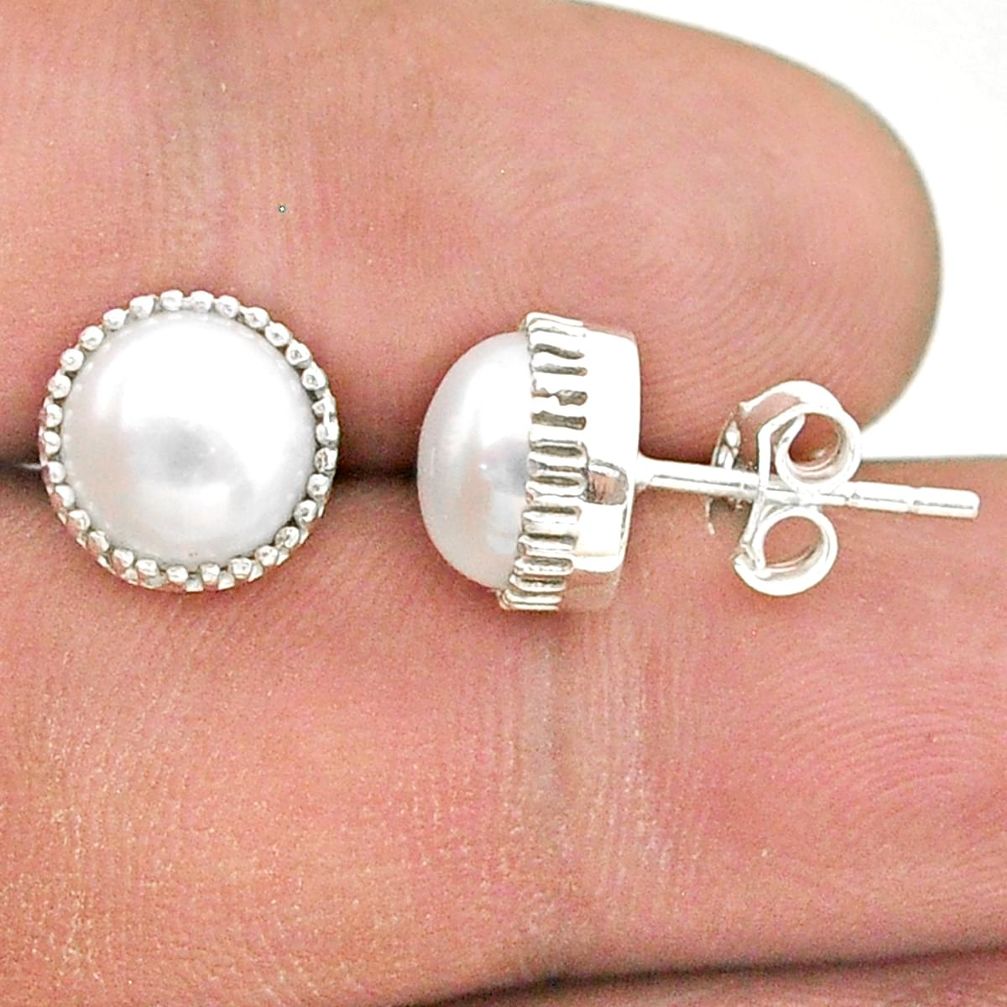 6.21cts natural white pearl 925 sterling silver stud earrings jewelry t43752