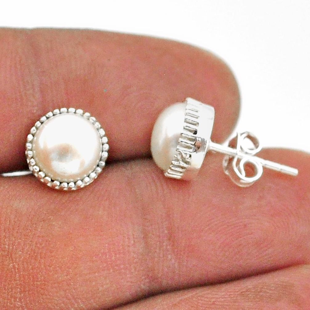 5.49cts natural white pearl 925 sterling silver stud earrings jewelry t43777