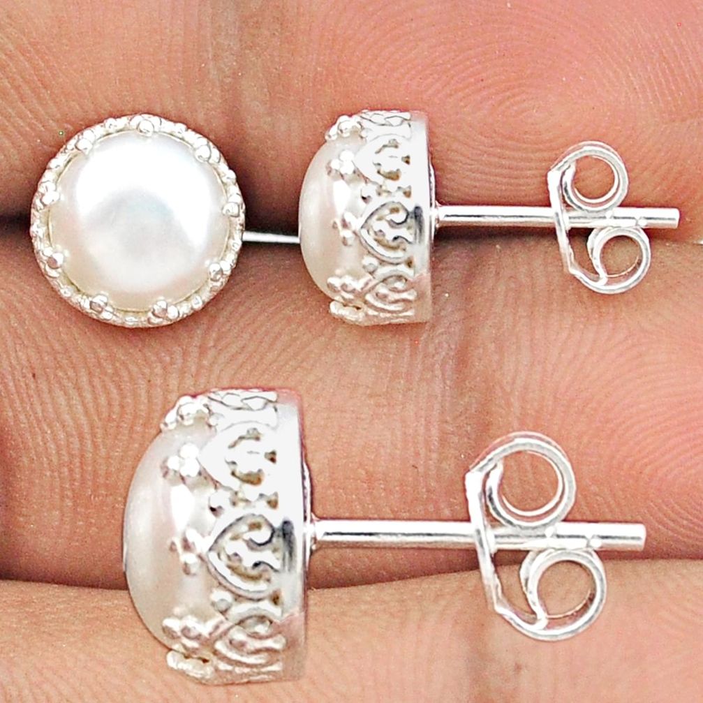 6.61cts natural white pearl 925 sterling silver stud earrings jewelry u20569