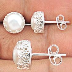 6.61cts natural white pearl 925 sterling silver stud earrings jewelry u20591