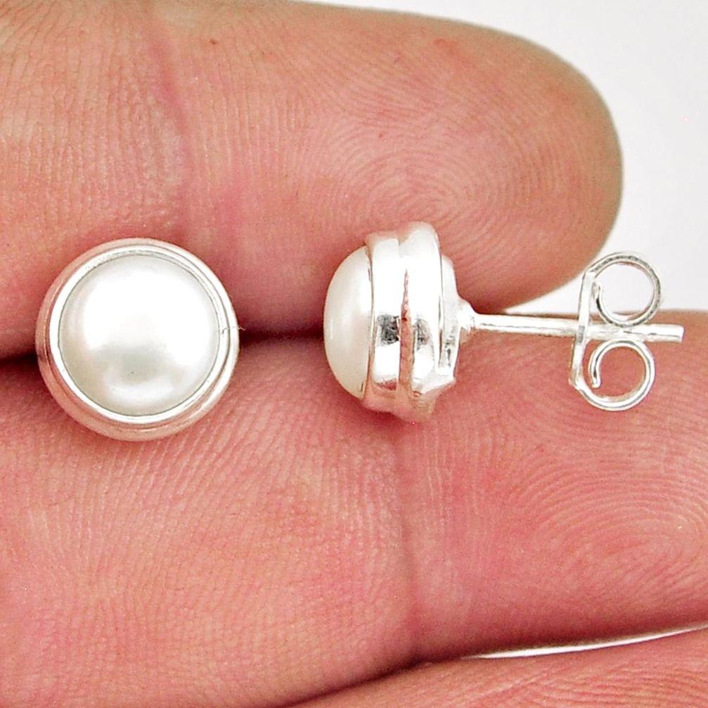 6.15cts natural white pearl 925 sterling silver stud earrings jewelry y23644