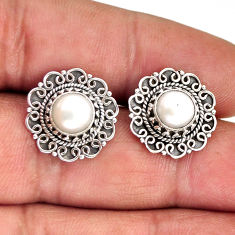 4.47cts natural white pearl 925 sterling silver stud earrings jewelry y76140