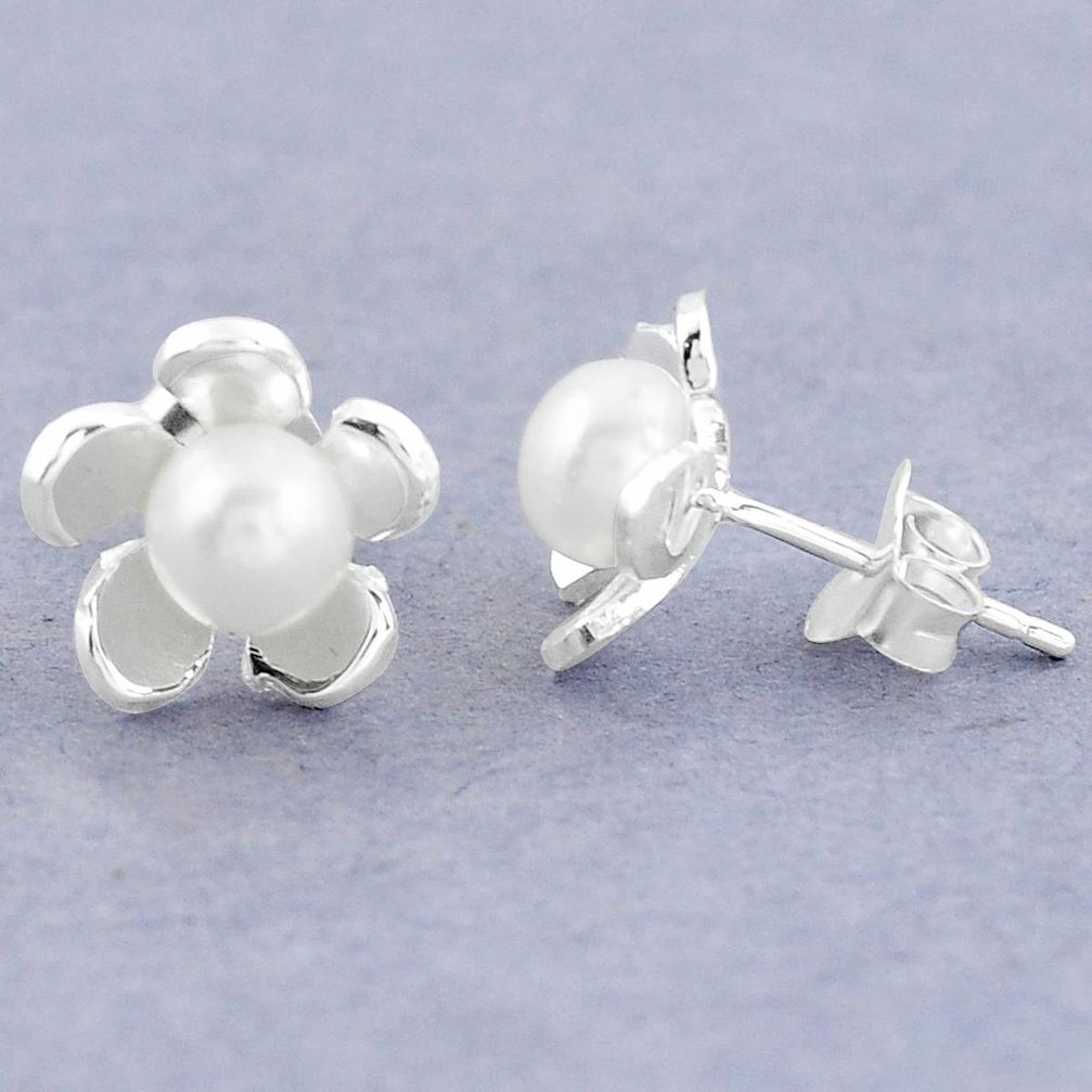 Natural white pearl 925 sterling silver stud flower earrings jewelry c20224