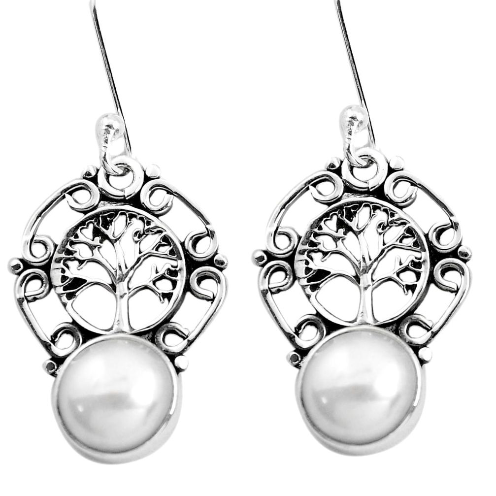 5.63cts natural white pearl 925 sterling silver tree of life earrings p41467