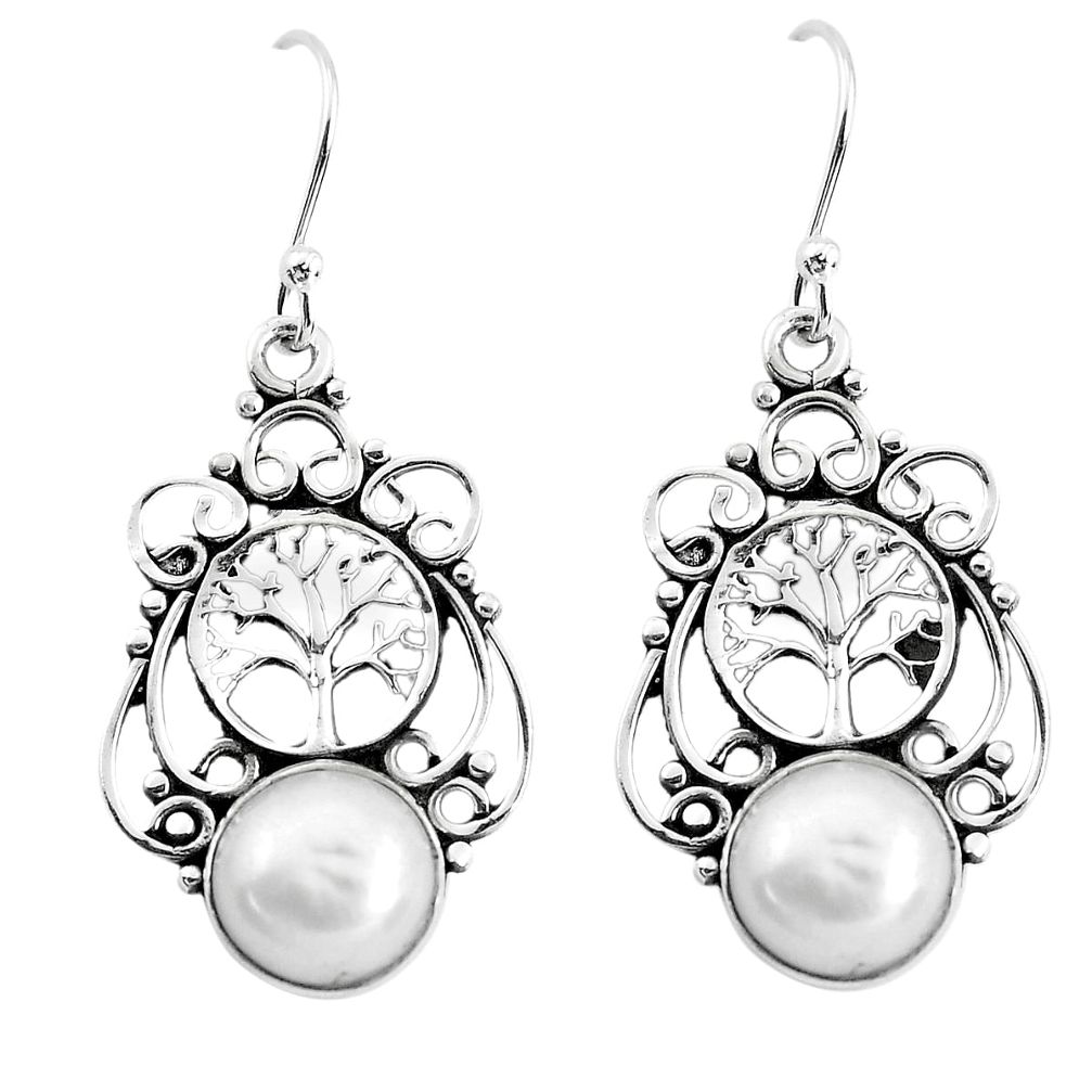 6.10cts natural white pearl 925 sterling silver tree of life earrings p51977