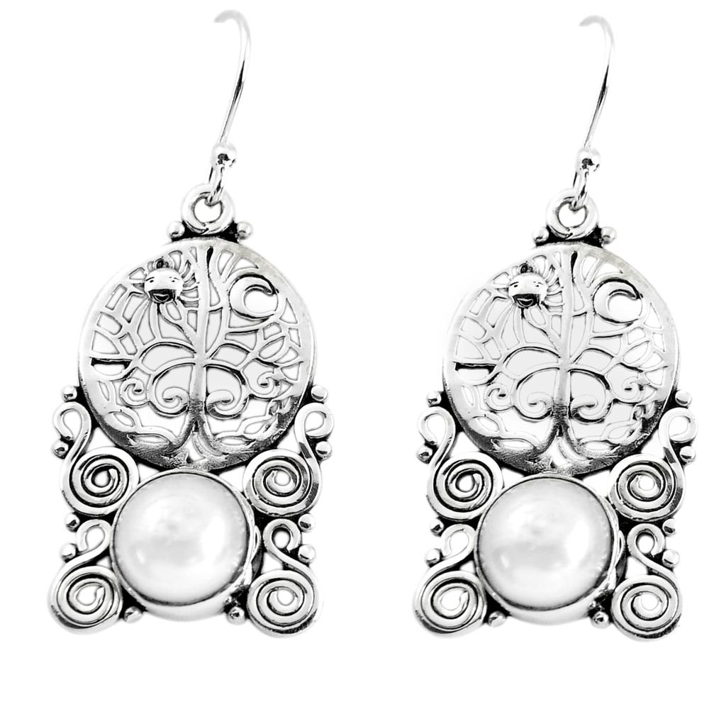 6.57cts natural white pearl 925 sterling silver tree of life earrings p51978