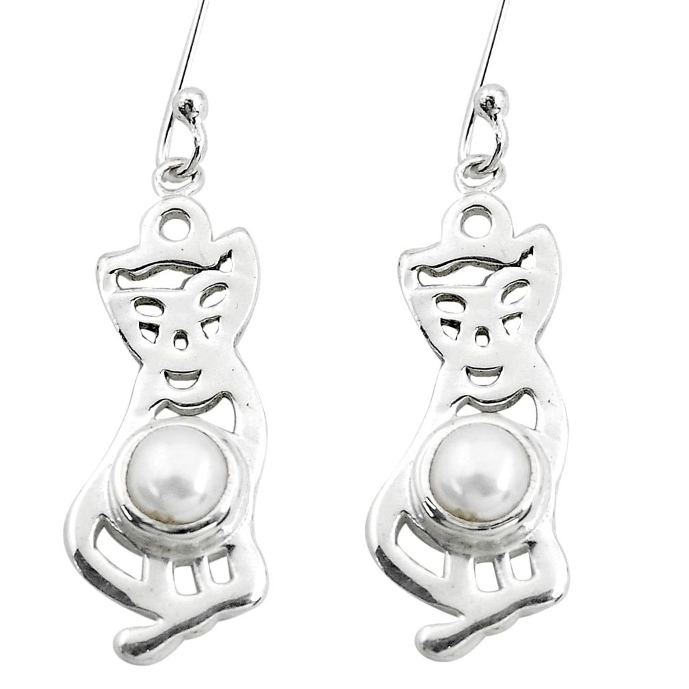 white pearl 925 sterling silver two cats earrings jewelry p60741