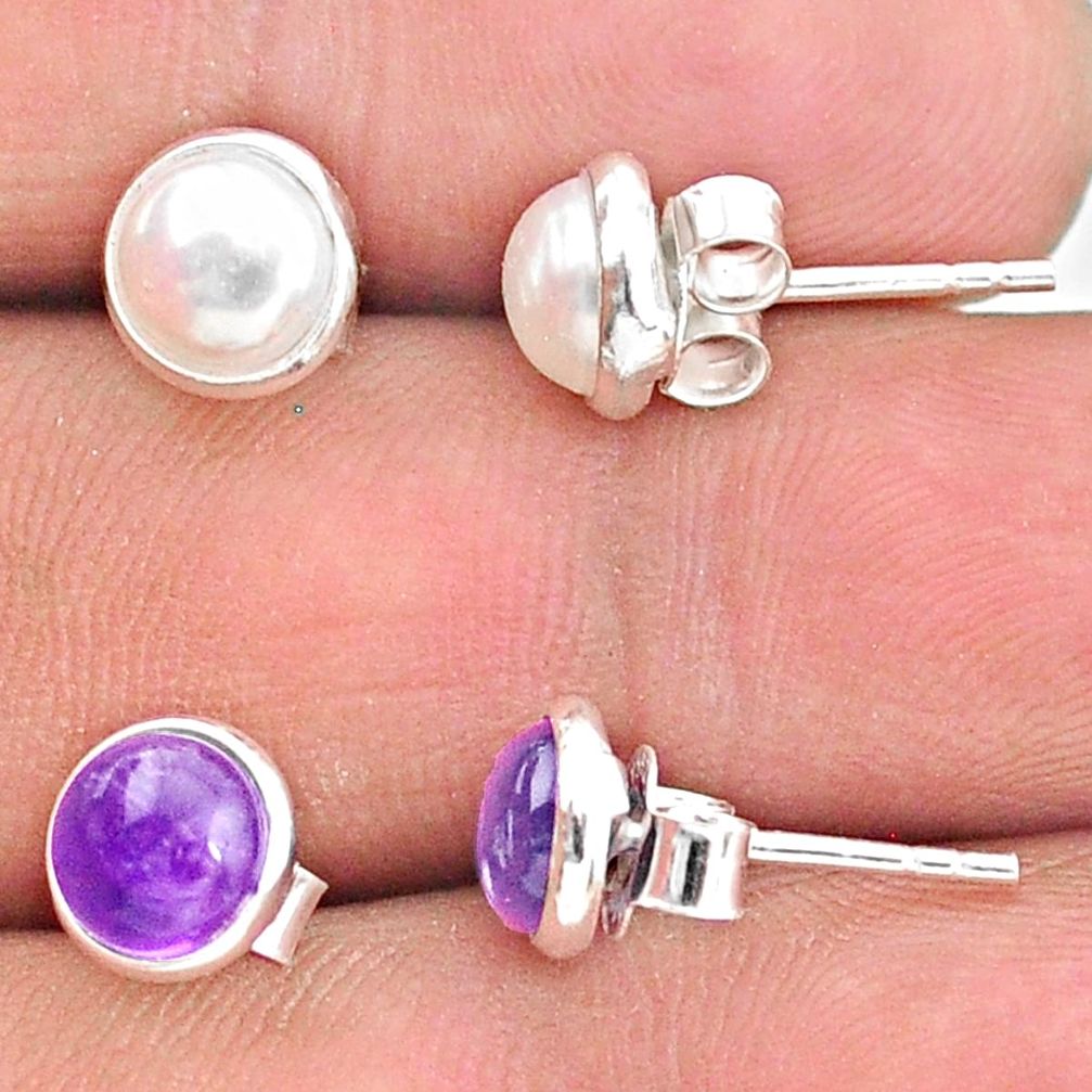 4.09cts natural white pearl amethyst 925 sterling silver stud earrings t23957