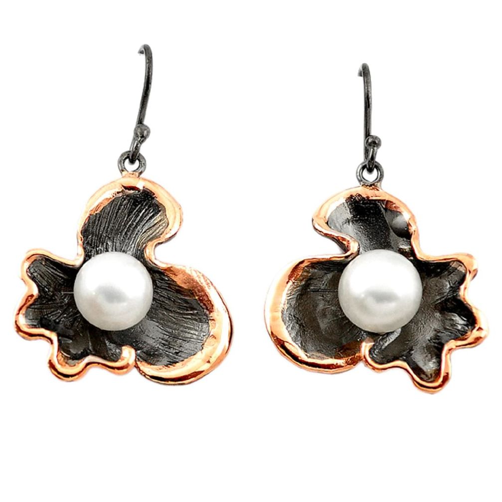 Natural white pearl black rhodium 925 silver rose gold earrings a70796 c24234