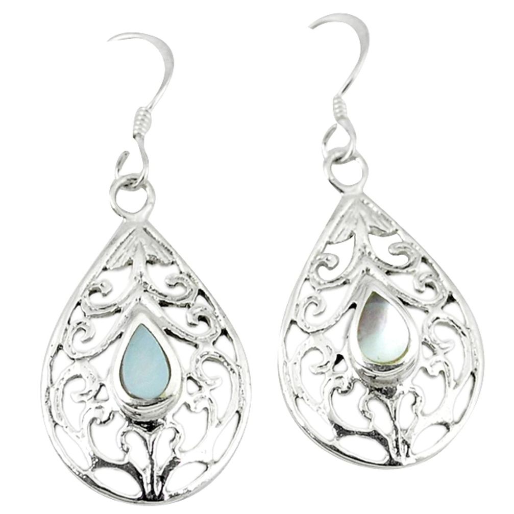 4.02gms natural white pearl enamel 925 sterling silver dangle earrings c11721