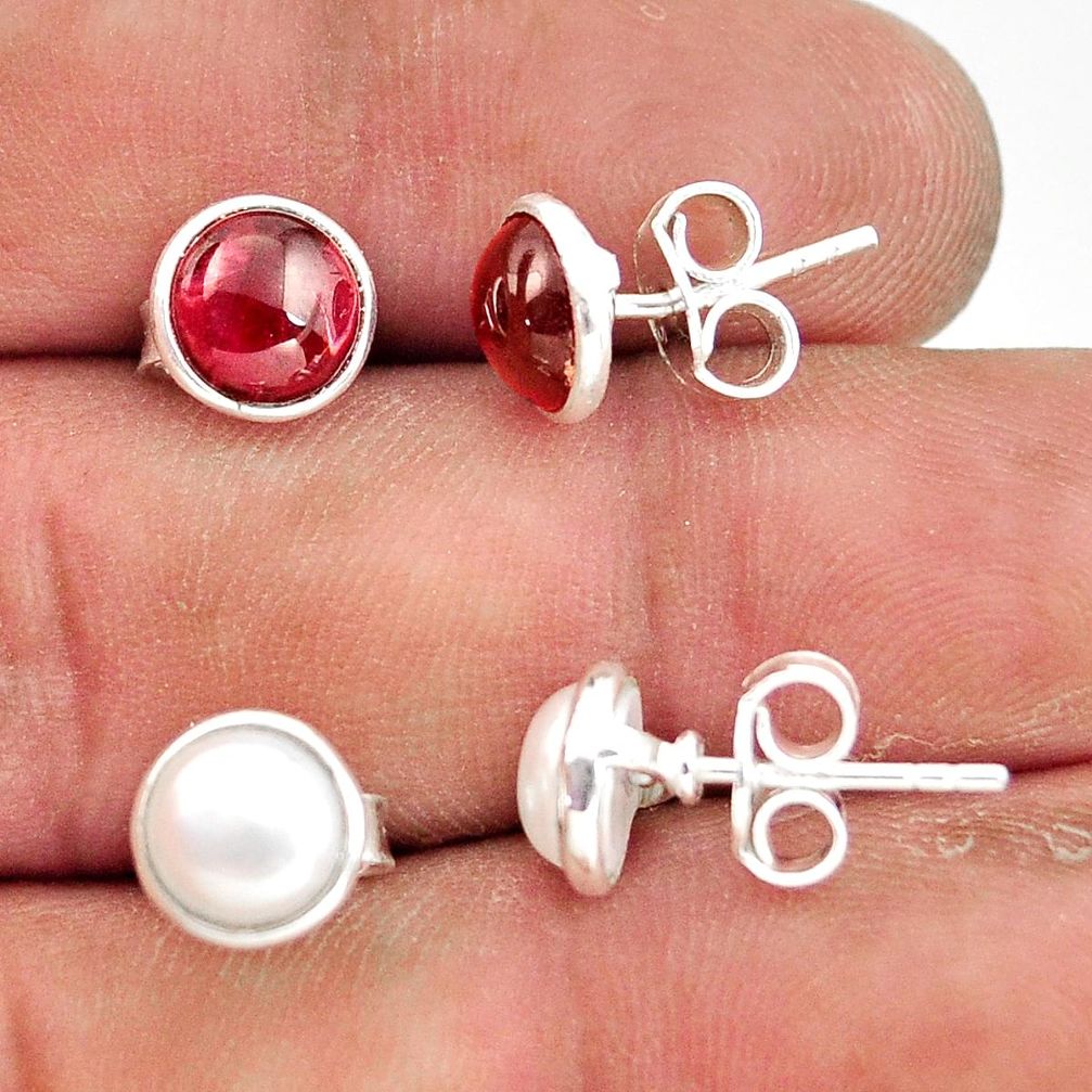 5.79cts natural white pearl garnet 925 sterling silver stud earrings r41229