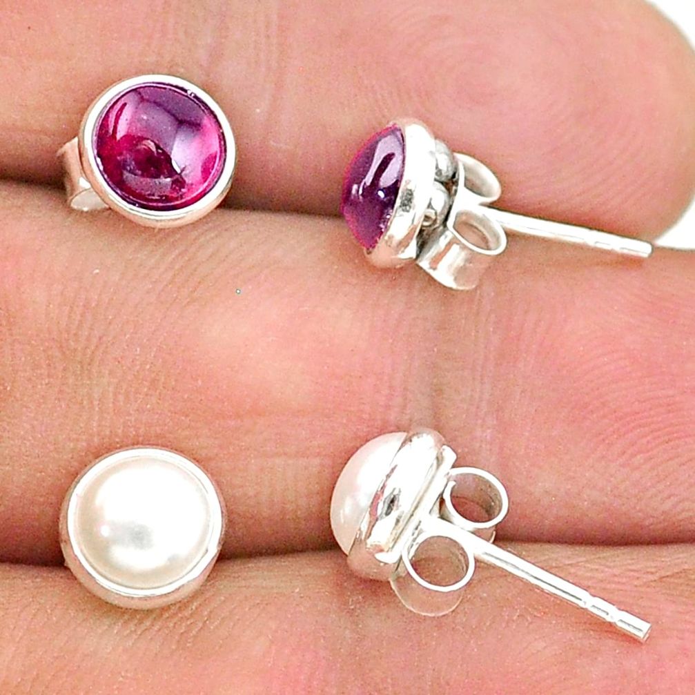 4.77cts natural white pearl garnet 925 sterling silver stud earrings t23945