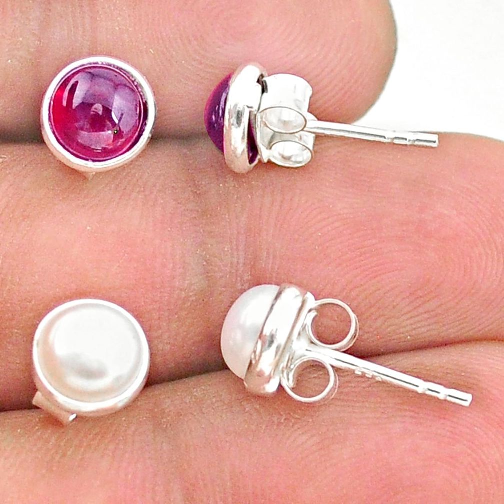 4.46cts natural white pearl garnet 925 sterling silver stud earrings t23947