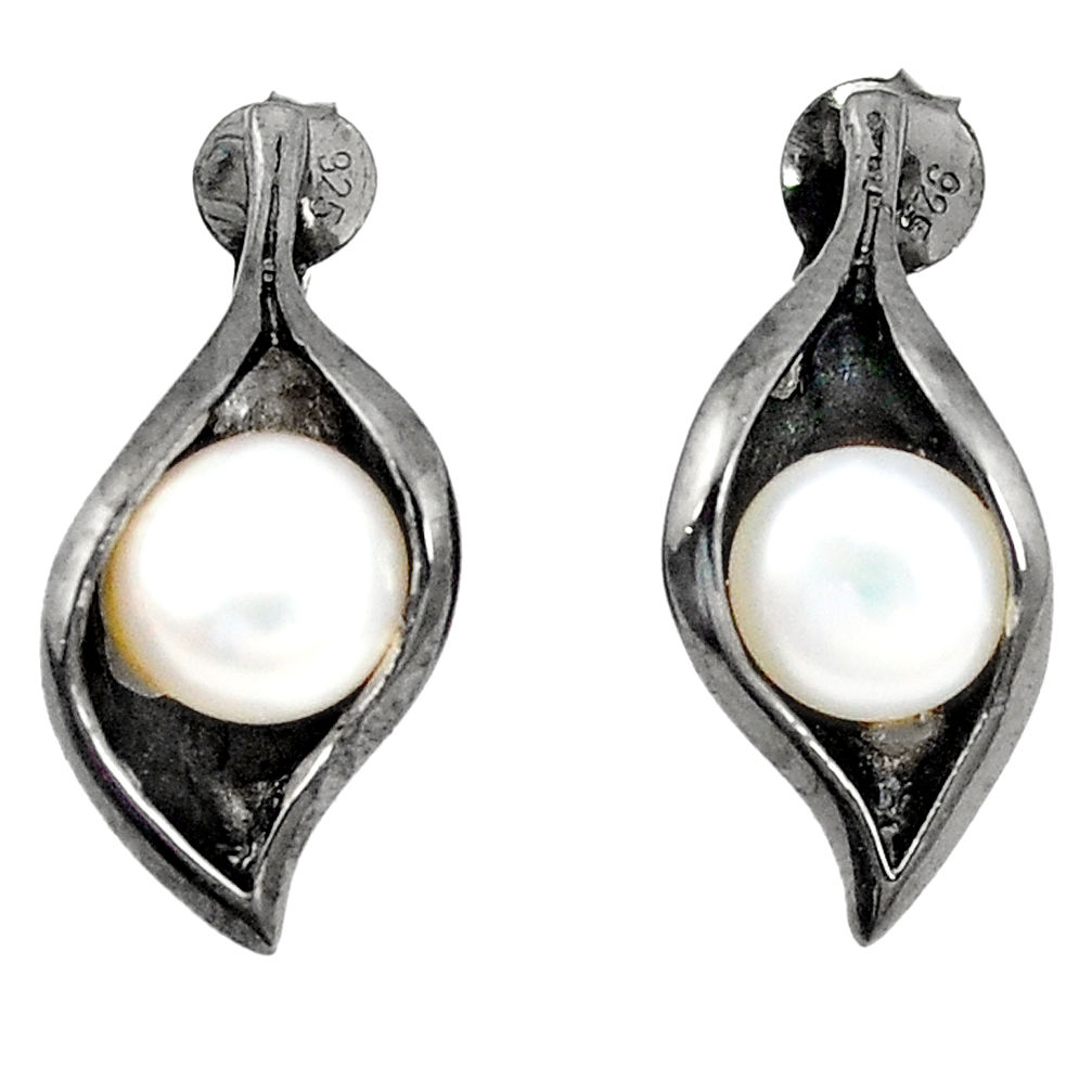 Natural white pearl rhodium 925 sterling silver stud earrings jewelry c24158