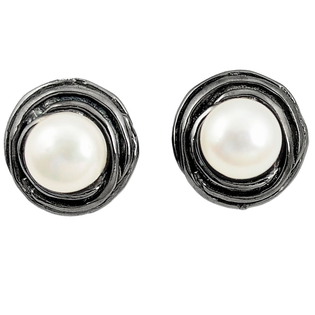 Natural white pearl rhodium 925 sterling silver stud earrings jewelry c24143