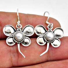 1.83cts natural white pearl round 925 sterling silver butterfly earrings n51129