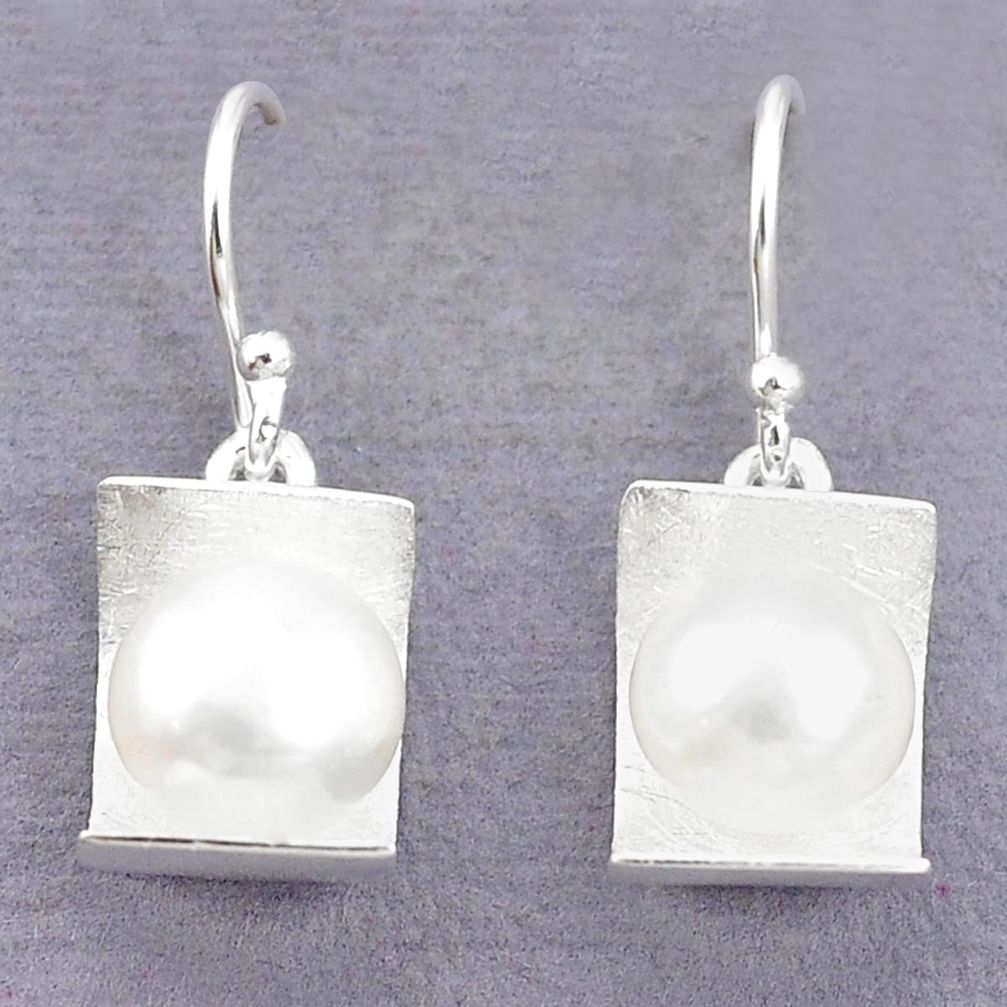 Natural white pearl round 925 sterling silver earrings jewelry c23746