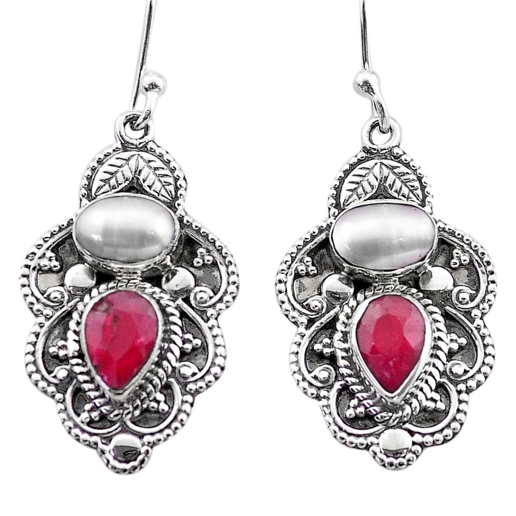 5.50cts natural white pearl ruby 925 sterling silver dangle earrings t69682