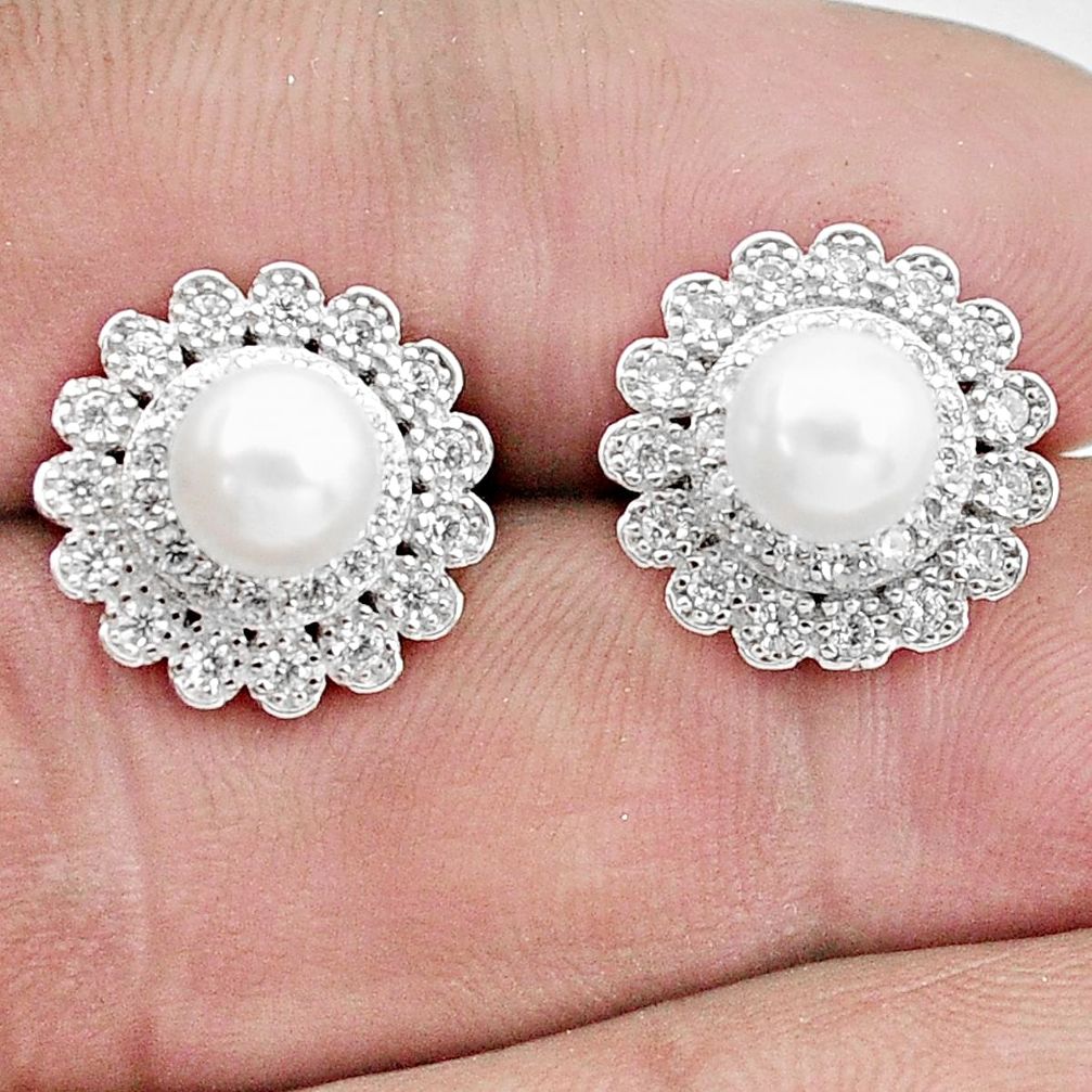 5.84cts natural white pearl topaz 925 sterling silver stud earrings c25602