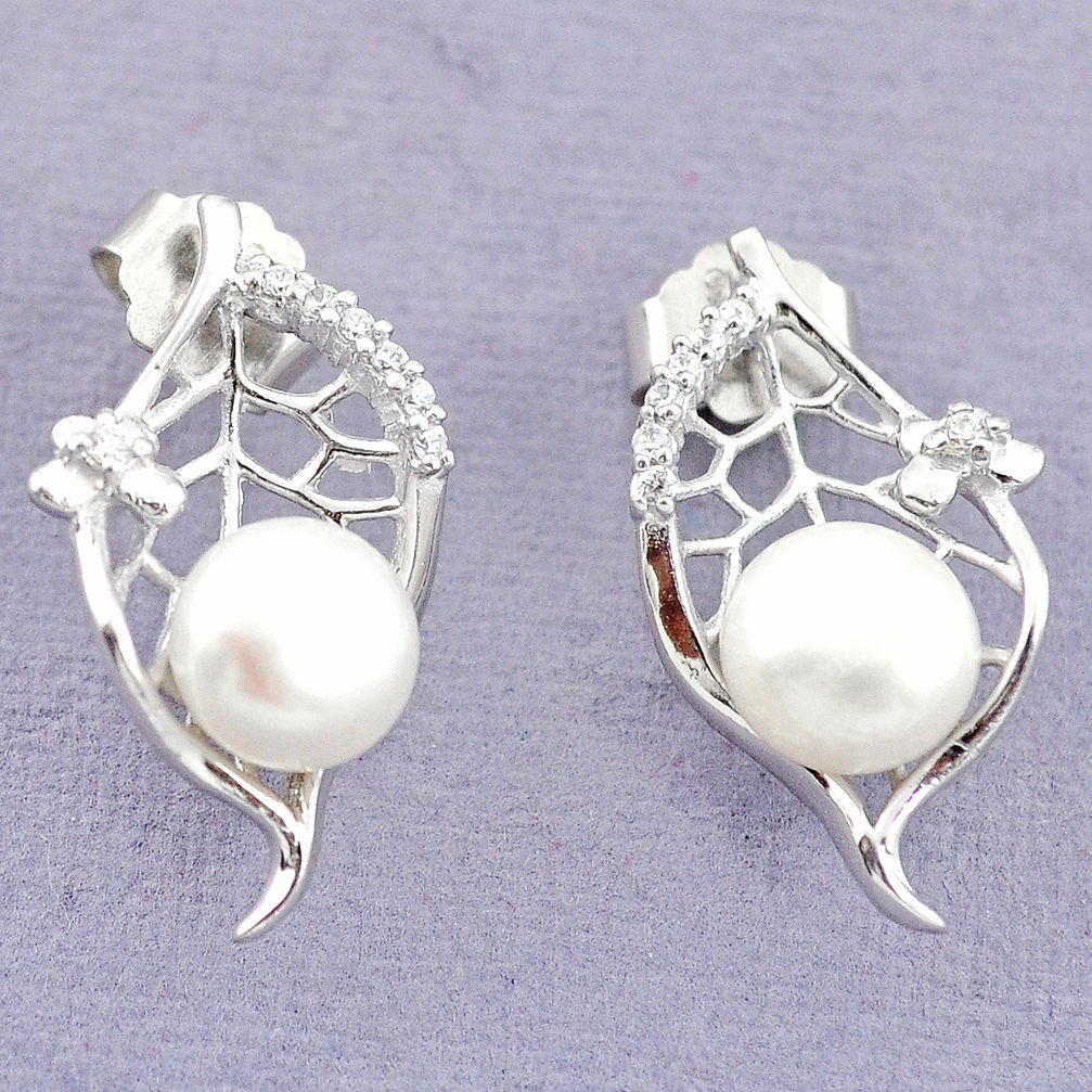 Natural white pearl topaz 925 sterling silver stud earrings jewelry c25512