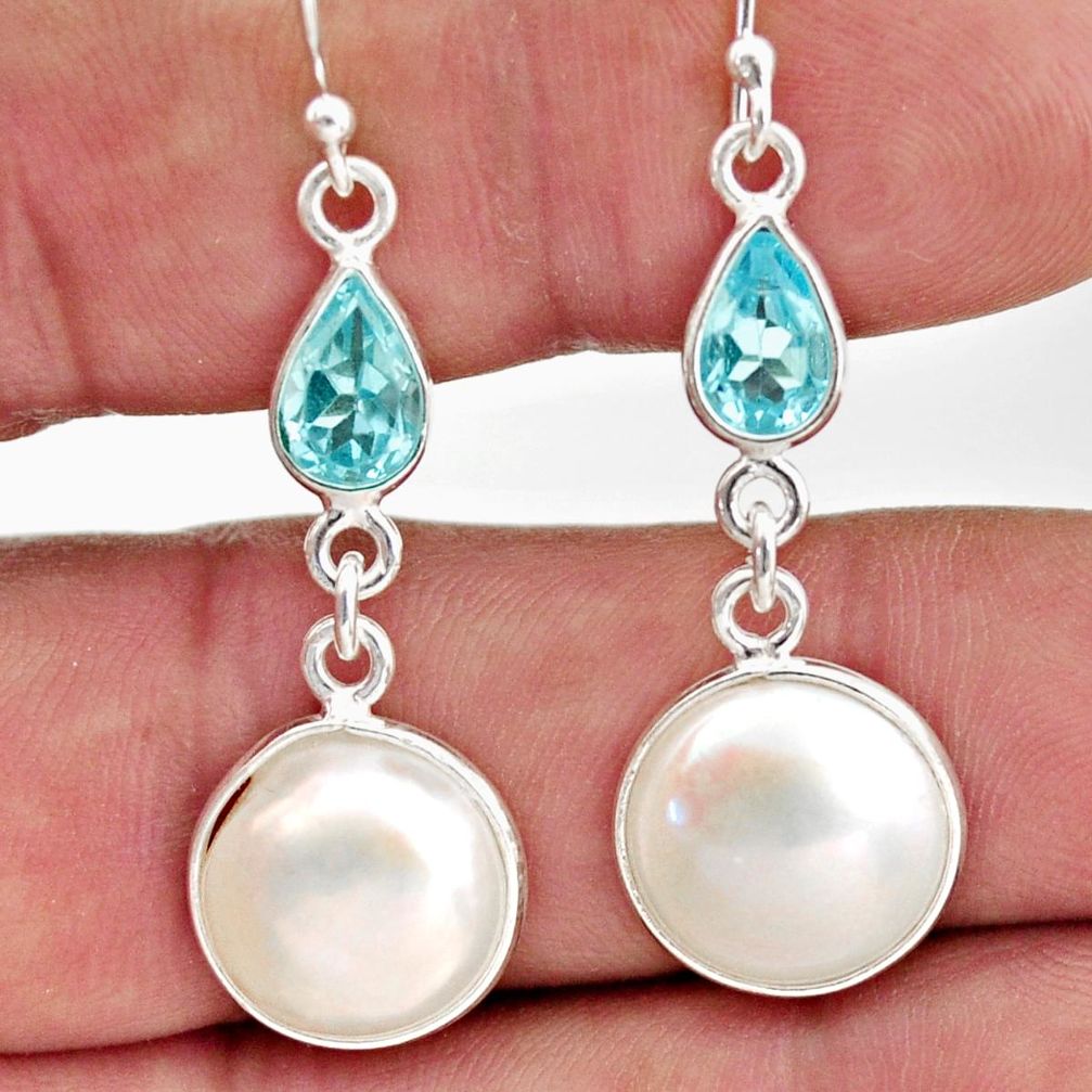 11.66cts natural white pearl topaz 925 sterling silver dangle earrings r35981