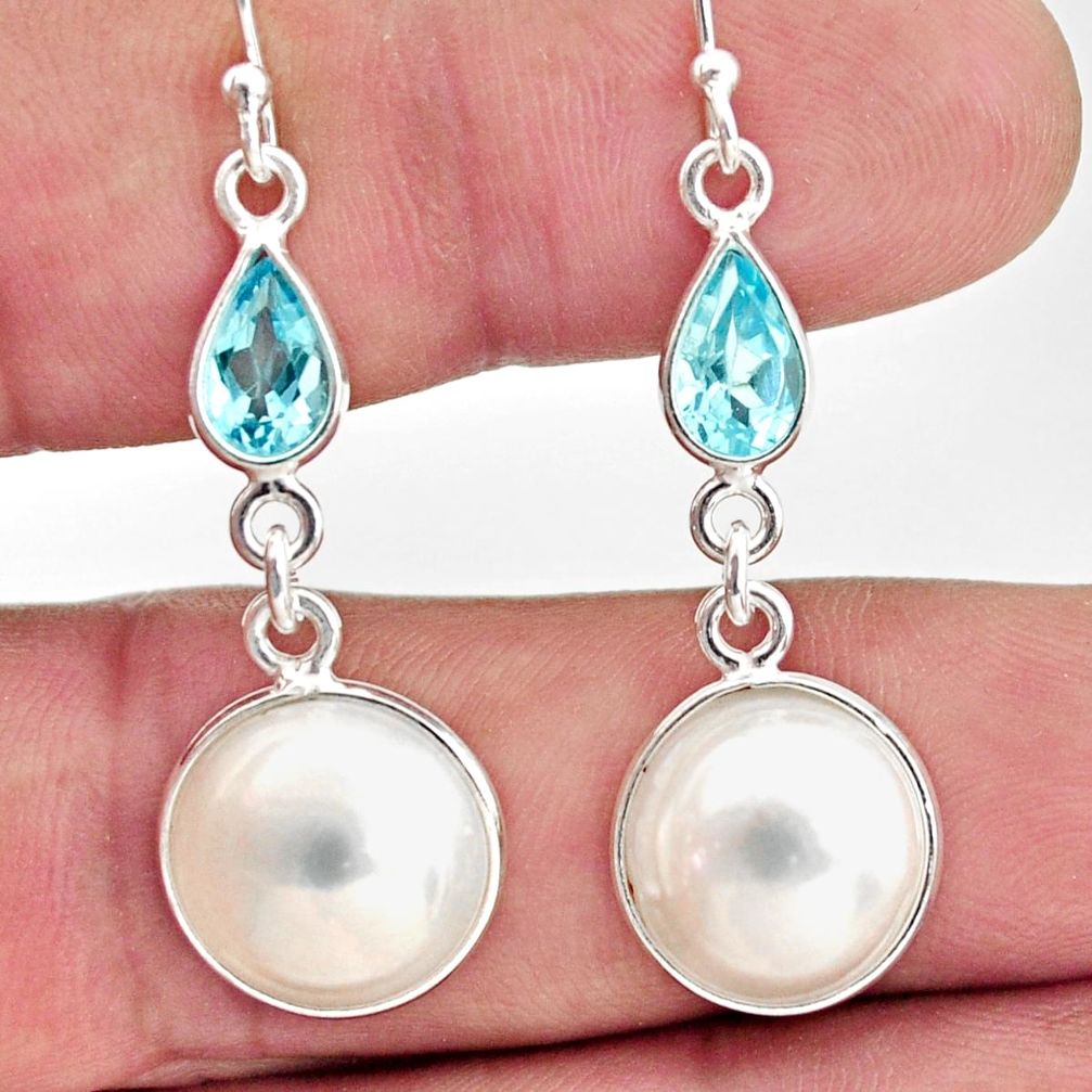 12.96cts natural white pearl topaz 925 sterling silver dangle earrings r35994