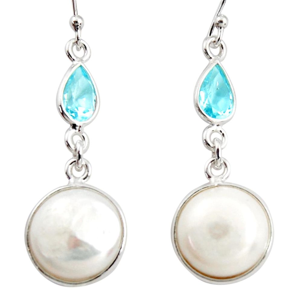 12.32cts natural white pearl topaz 925 sterling silver dangle earrings r36501