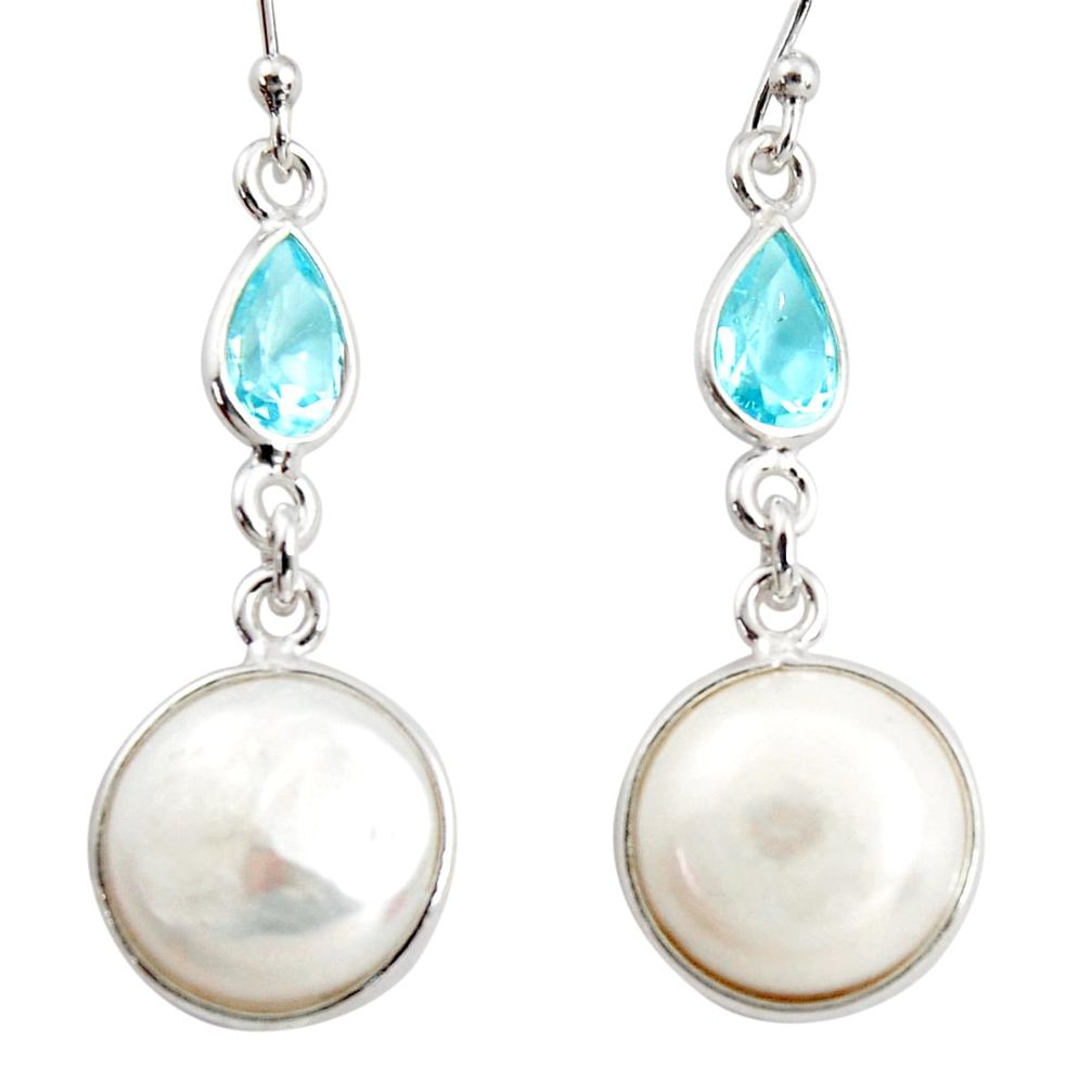 12.35cts natural white pearl topaz 925 sterling silver dangle earrings r36503