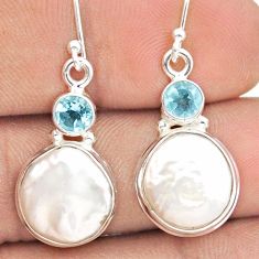 14.28cts natural white pearl topaz 925 sterling silver dangle earrings u14128