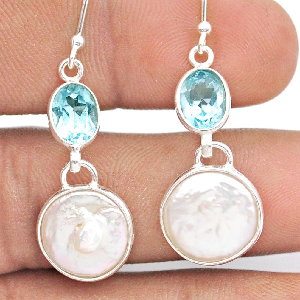 8.48cts sea life natural white pearl topaz 925 sterling silver dangle earrings u14139