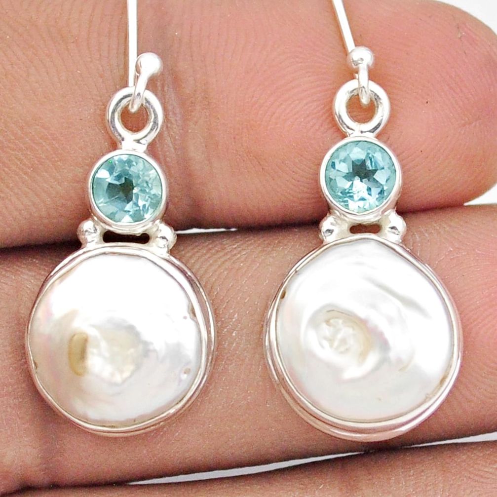 13.84cts sea life natural white pearl topaz 925 sterling silver dangle earrings u14140