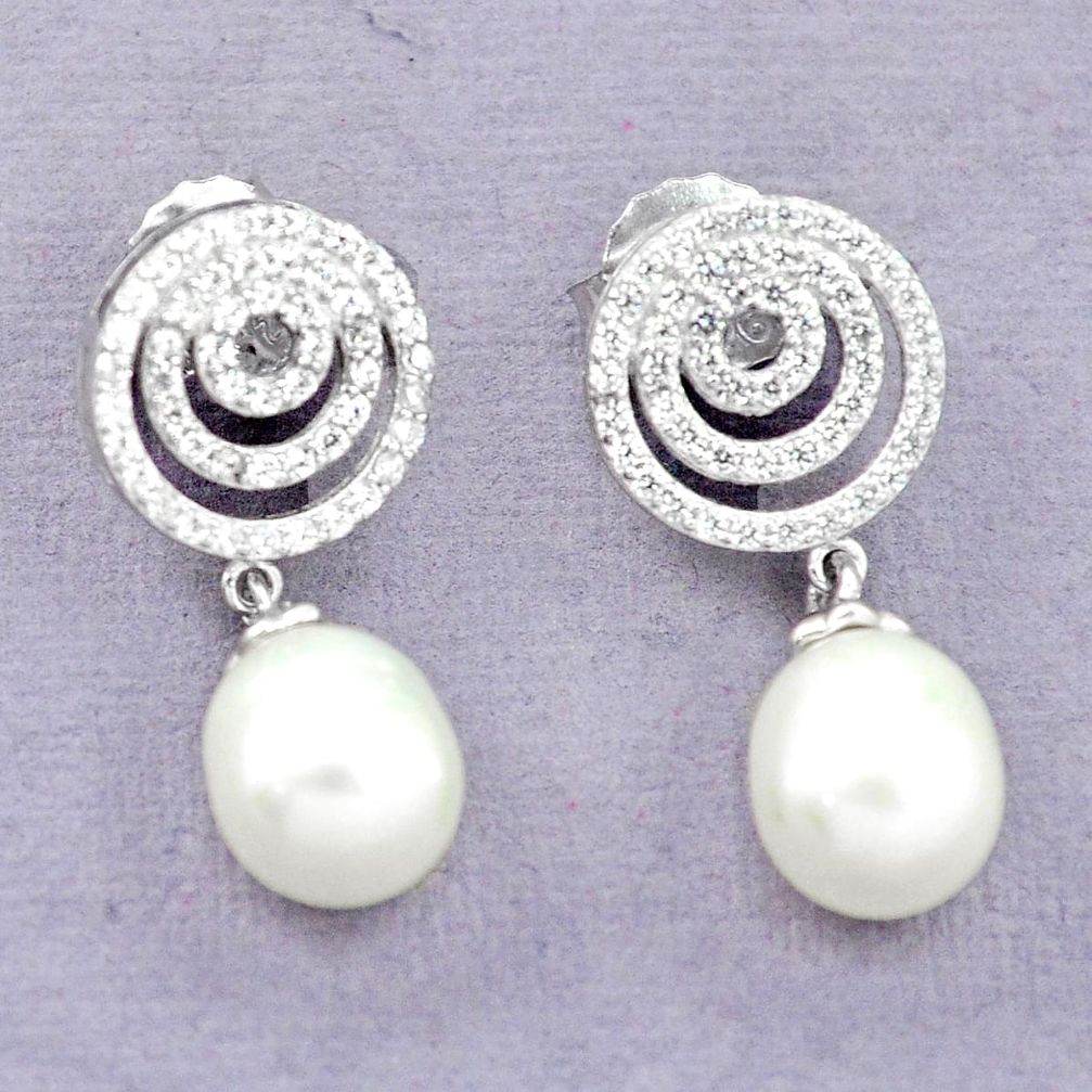 Natural white pearl topaz 925 sterling silver stud earrings a83632 c24559