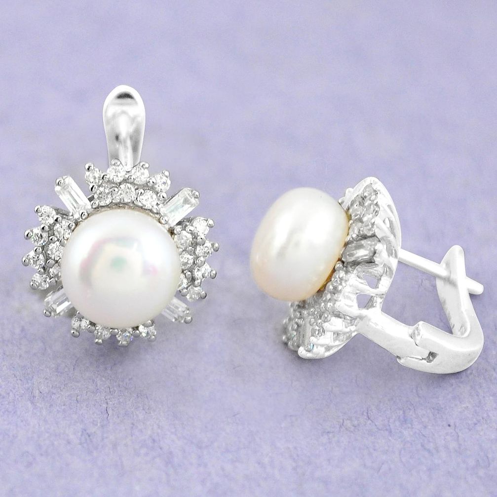 11.66cts natural white pearl topaz 925 sterling silver stud earrings c25513