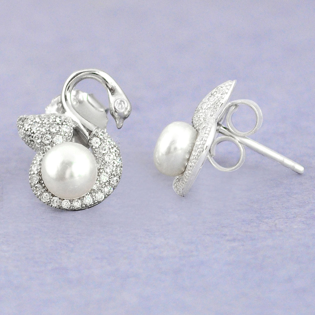 4.53cts natural white pearl topaz 925 sterling silver stud earrings c25548