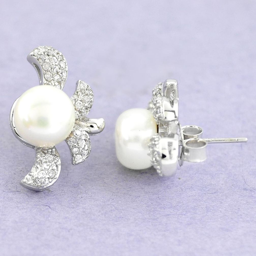 14.45cts natural white pearl topaz 925 sterling silver stud earrings c25601