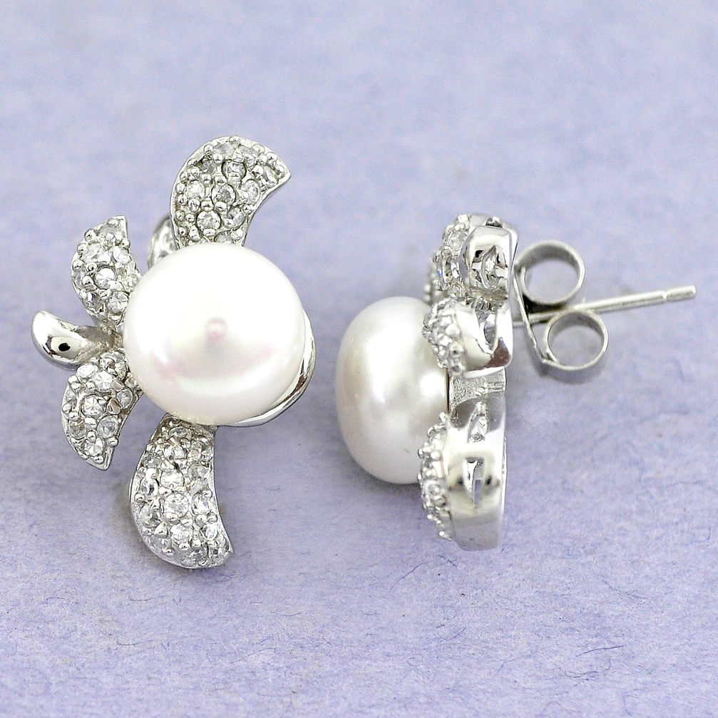 15.64cts natural white pearl topaz 925 sterling silver stud earrings c25606