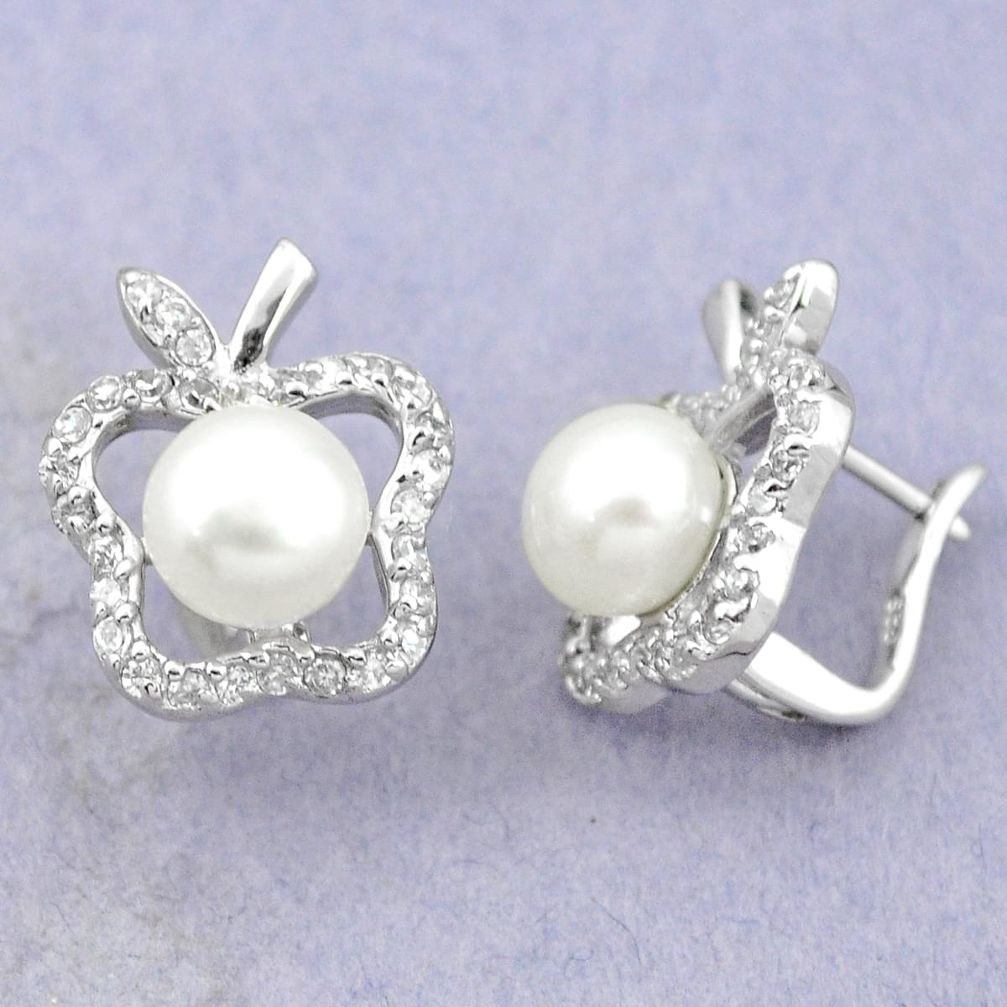 Natural white pearl topaz 925 sterling silver stud earrings c25609