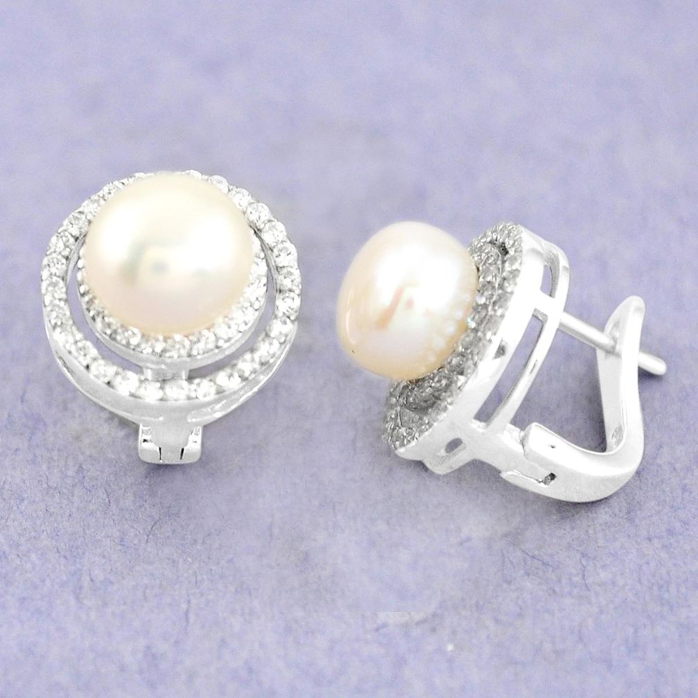 8.45cts natural white pearl topaz 925 sterling silver stud earrings c25610