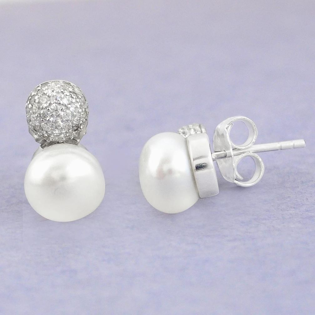 Natural white pearl topaz 925 sterling silver stud earrings c25625