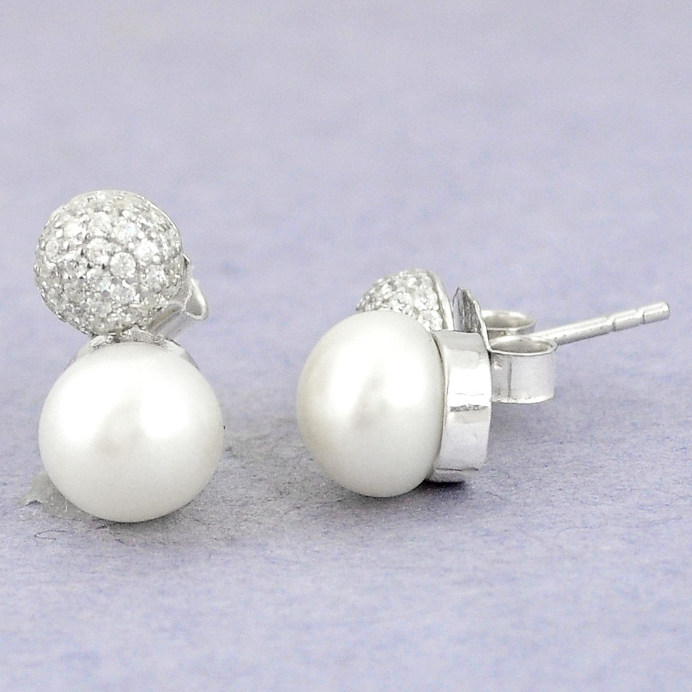 Natural white pearl topaz 925 sterling silver stud earrings c25633