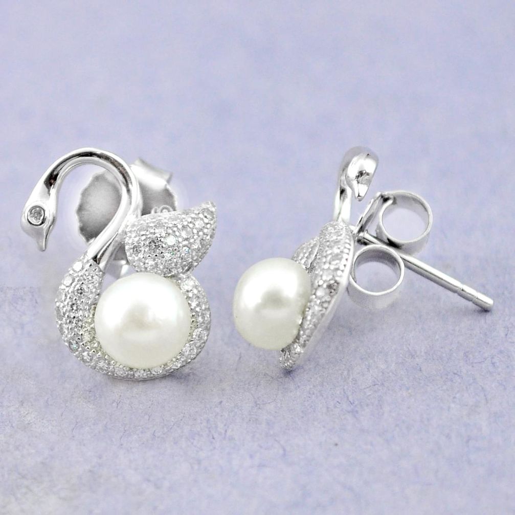 Natural white pearl topaz 925 sterling silver stud earrings jewelry c25042
