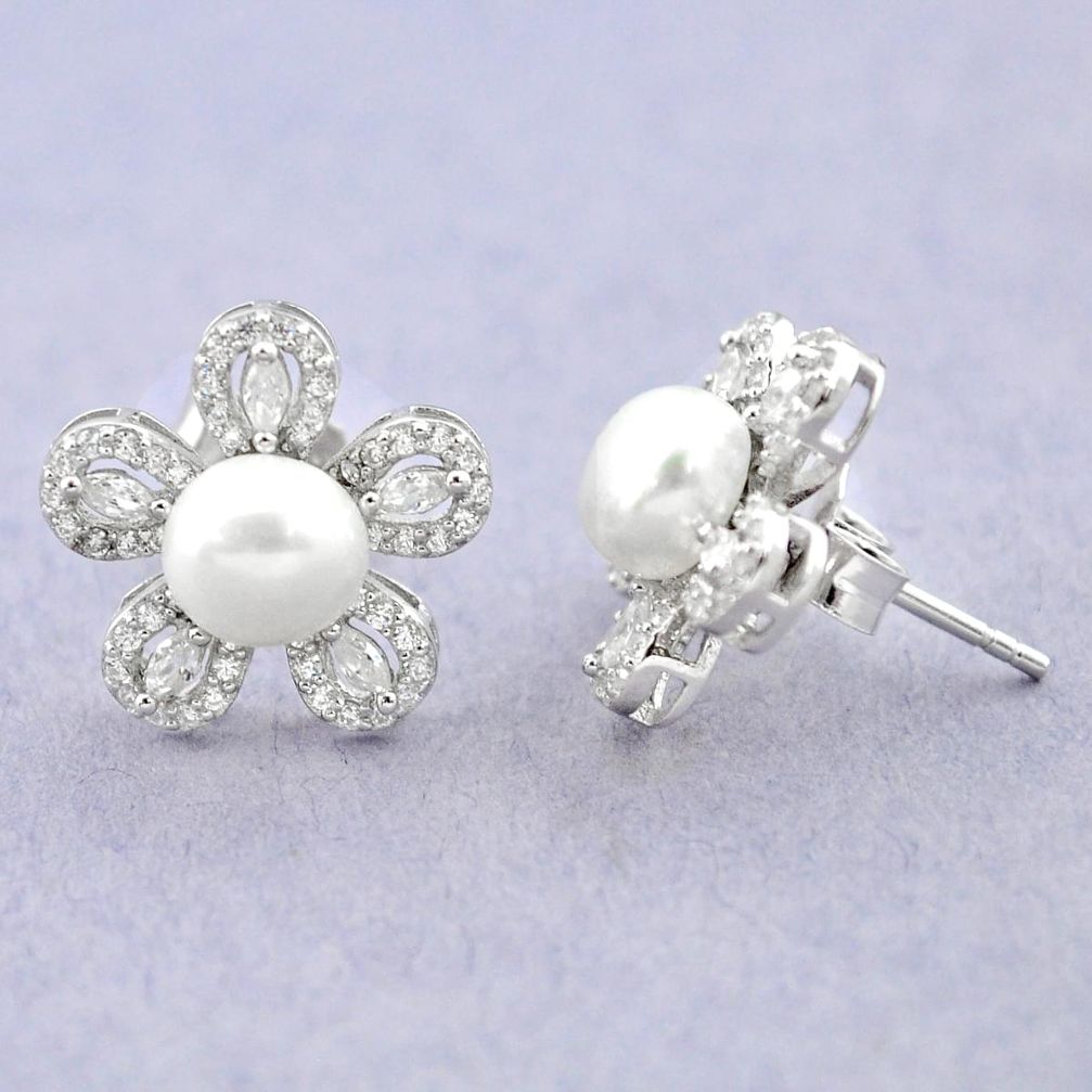 Natural white pearl topaz 925 sterling silver stud earrings jewelry c25046