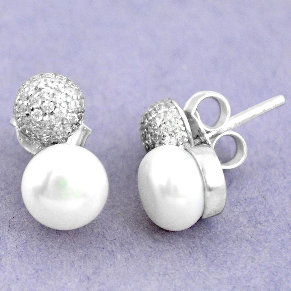 Natural white pearl topaz 925 sterling silver stud earrings jewelry c25443
