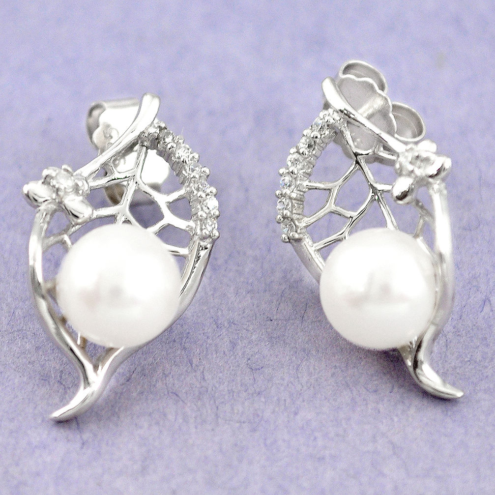 LAB Natural white pearl topaz 925 sterling silver stud earrings jewelry c25447