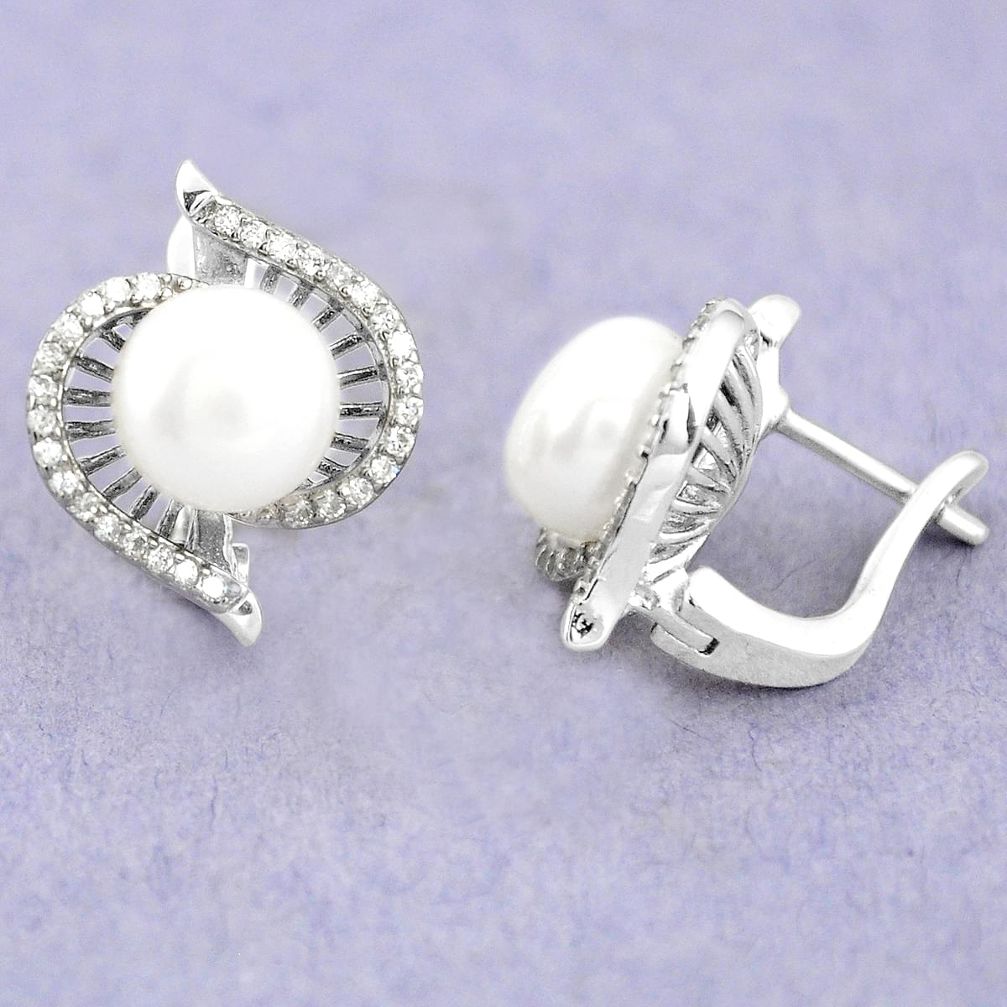 Natural white pearl topaz 925 sterling silver stud earrings jewelry c25448