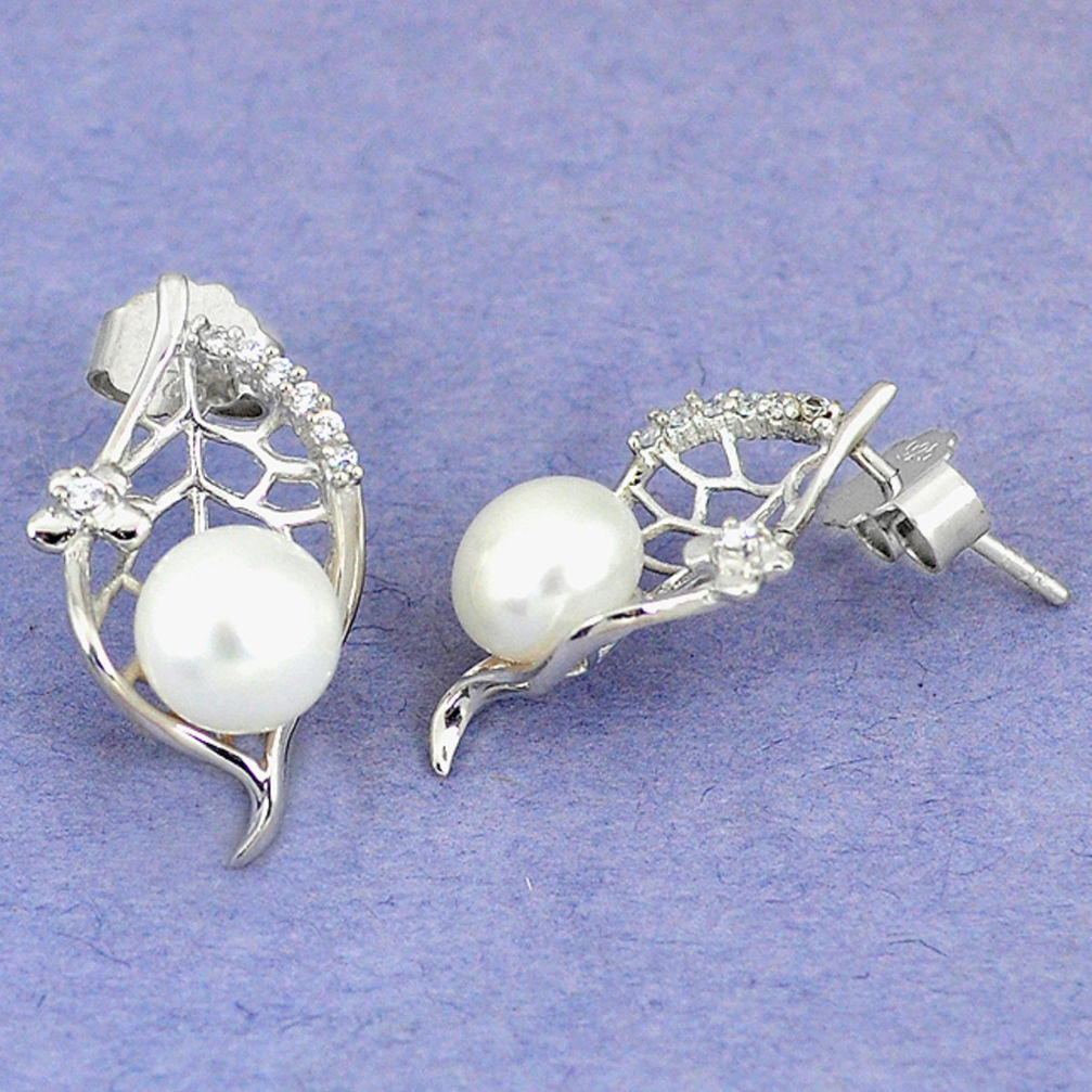 LAB Natural white pearl topaz 925 sterling silver stud earrings jewelry c25507