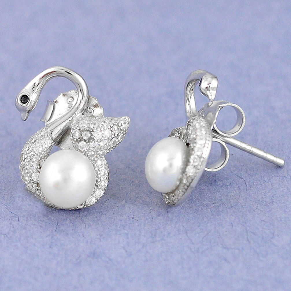 LAB Natural white pearl topaz 925 sterling silver stud earrings jewelry c25521