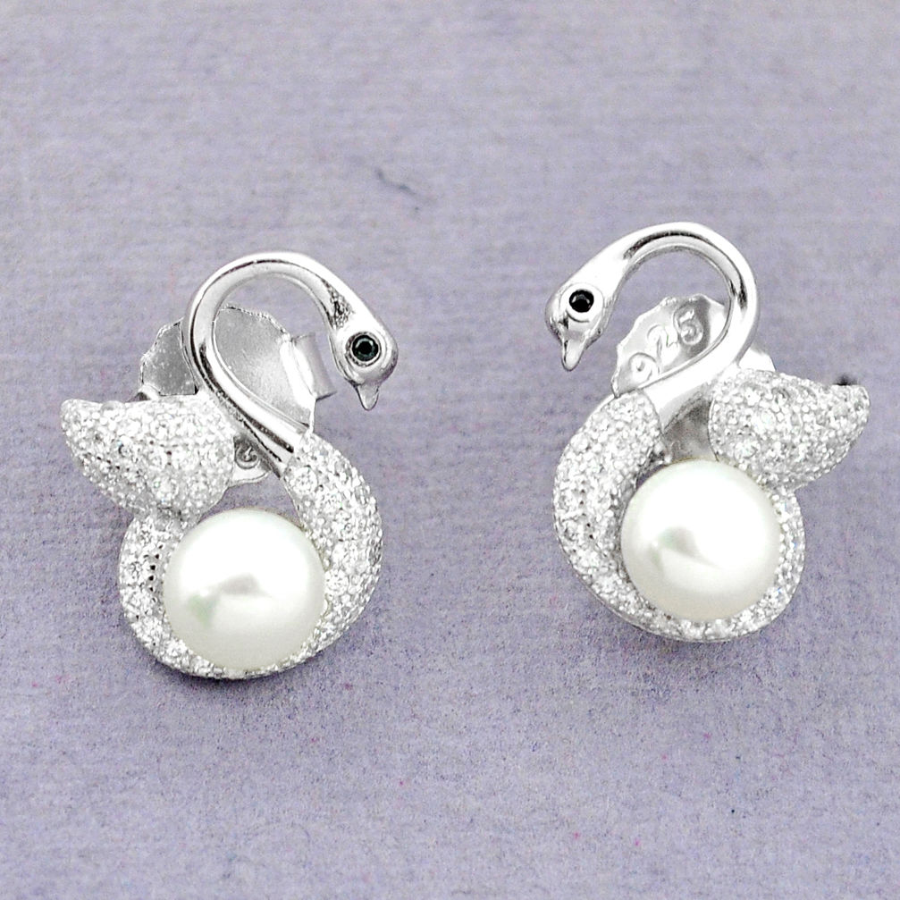 LAB Natural white pearl topaz 925 sterling silver stud earrings jewelry c25538
