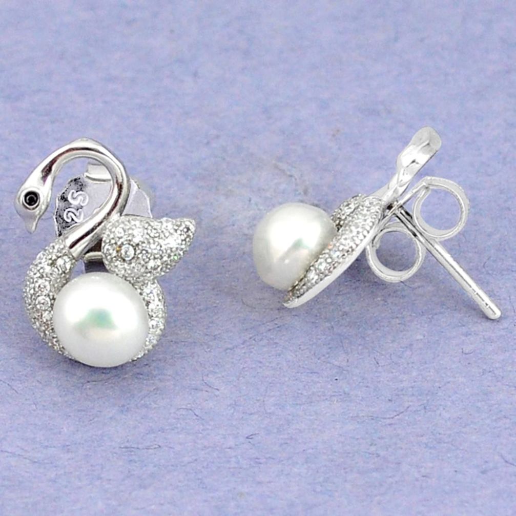 Natural white pearl topaz 925 sterling silver stud earrings jewelry c25542