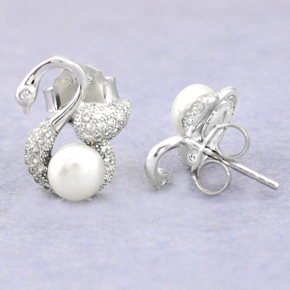 Natural white pearl topaz 925 sterling silver stud earrings jewelry c25549